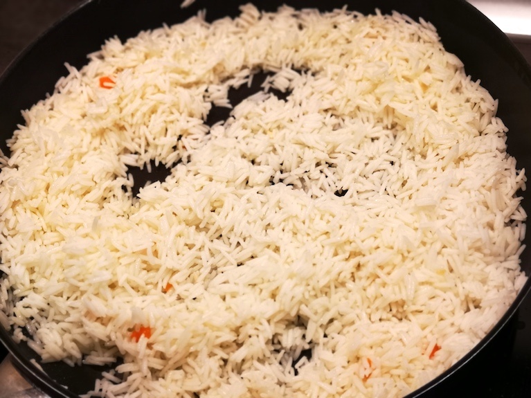 rice three delights. step by step recipe. sauteed the rice