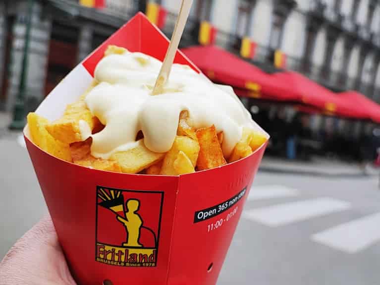 What to eat in Brussels at first? The famous Belgian fries!