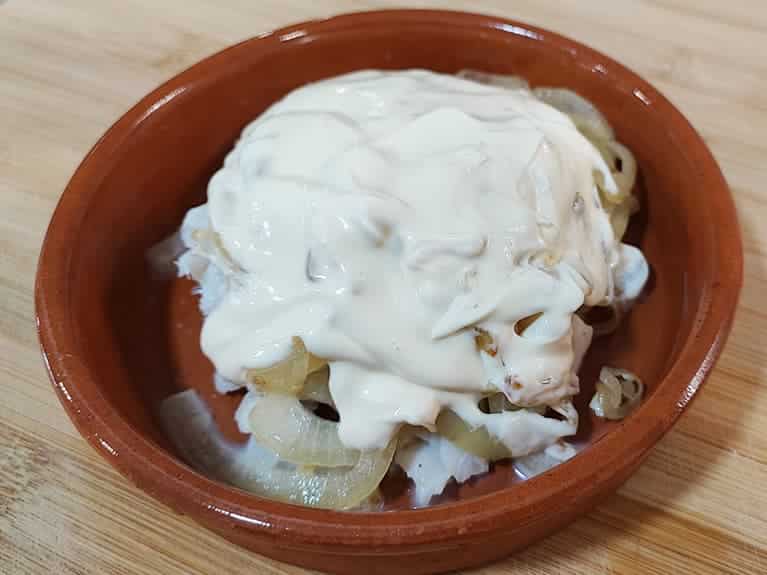 Step 10 of the recipe bacalhau zé do pipo, cod au gratin with mayonnaise