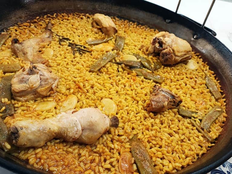 Valencian Paella at La Pepica Restaurant, one of the most popular ones in the city